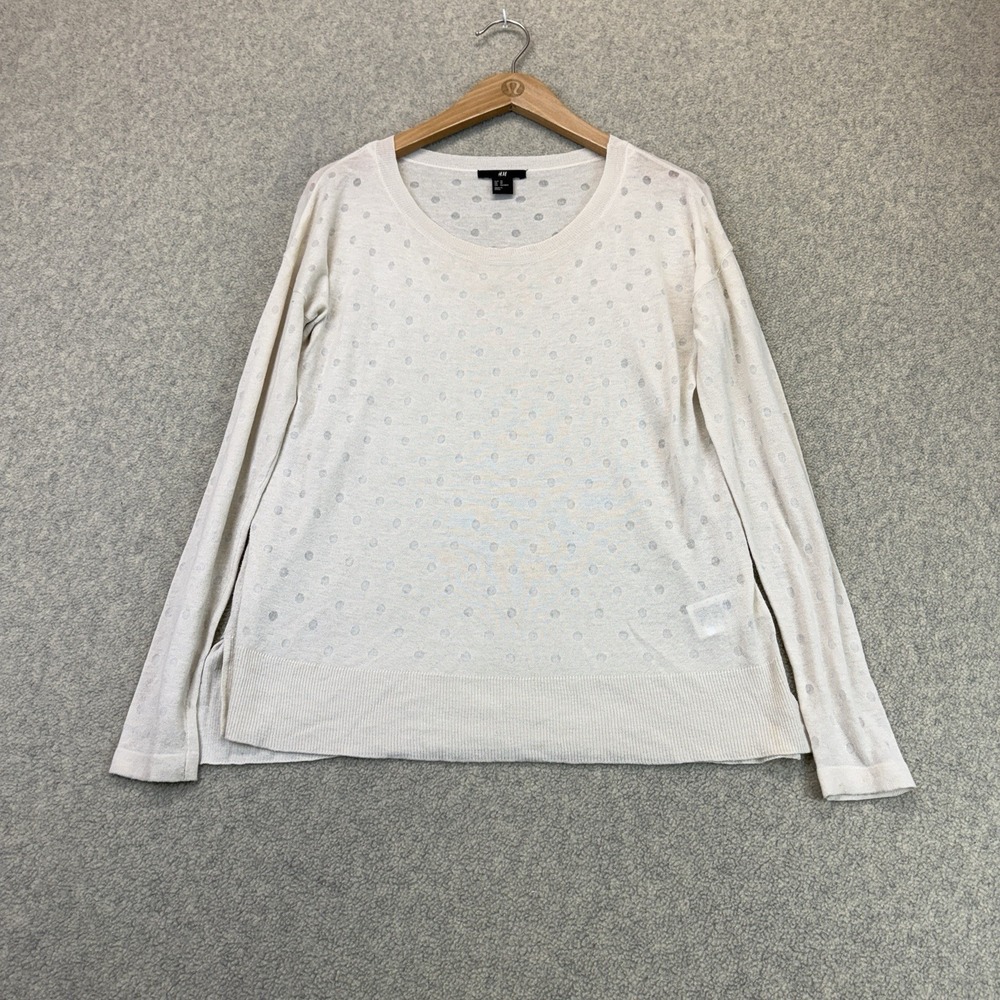 H&M Women's Ivory Gray Polka Dot Pointelle Knit Sweater Long Sleeve XS